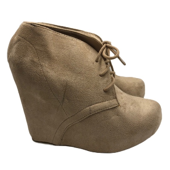 Y2K Rue 21 Women's Tan Covered Wedge Heel Lace Up Unworn Shoes Large 8/9 - Picture 1 of 9